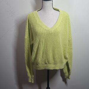 PINK Victoria's Secret Green V-Neck Sweater Ribbed Knit